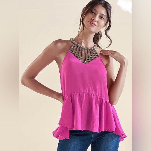VENUS Tops - Venus Embellished Neckline Top
